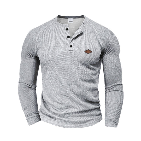 Herren langärmliges Henley-T-Shirt mit strukturiertem Gewebe und modischem Knopfdesign Heidi-Mode