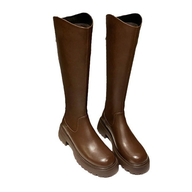 Damen Knielange Chunky Heel Stiefel mit Reißverschlussdetail Heidi-Mode