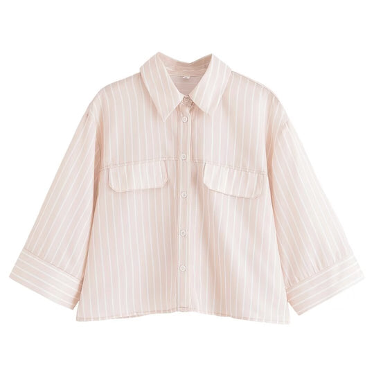 Damen gestreifte Bluse mit übergroßem Schnitt und praktischen Taschen Heidi-Mode