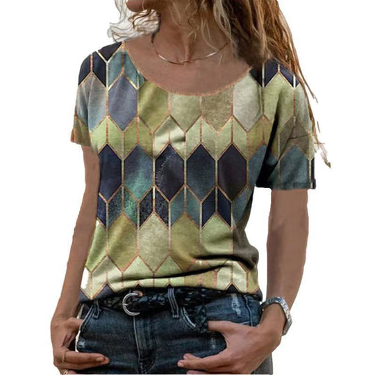Damen Kurzarm Oberteil mit geometrischem Muster Heidi-Mode