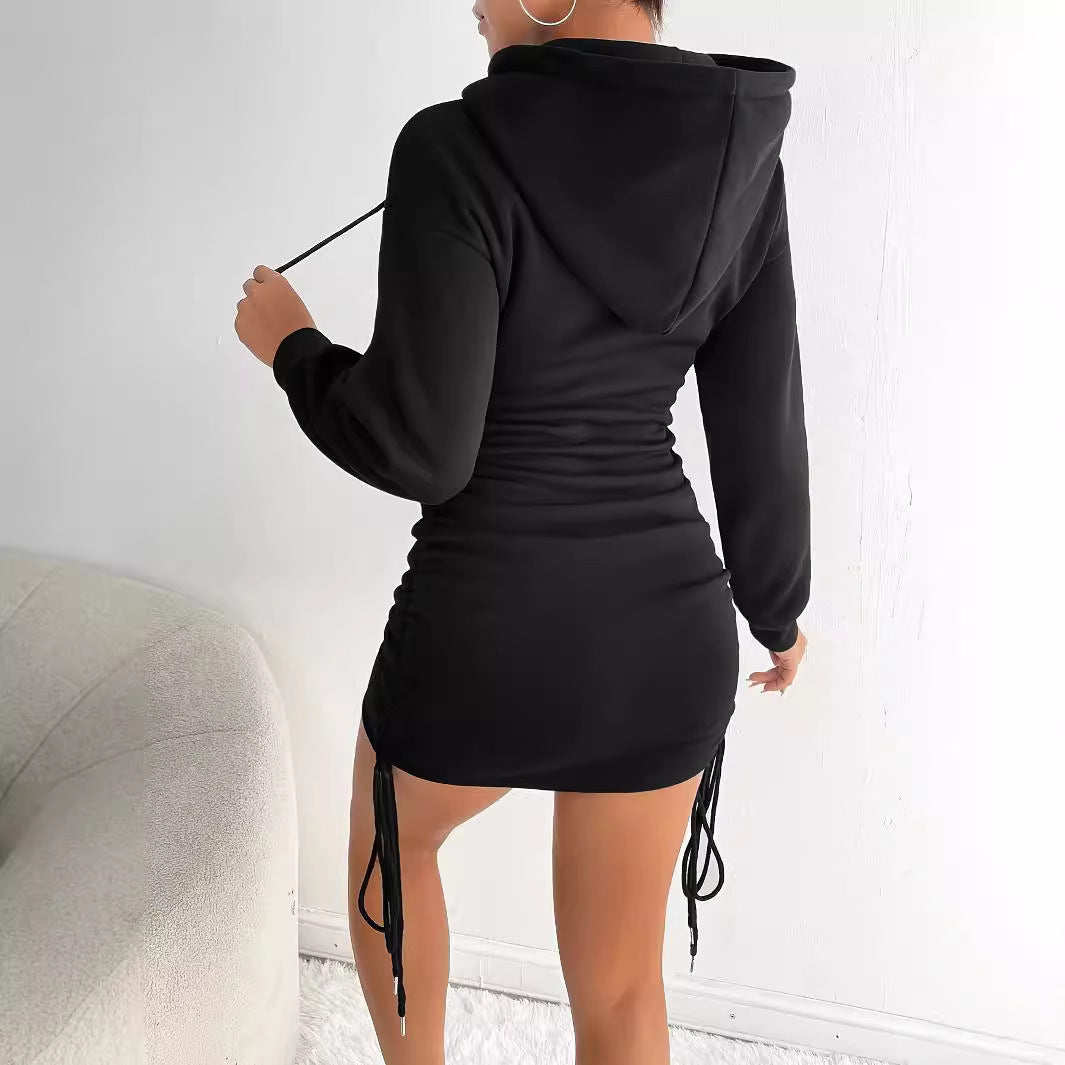 Damen Hoodie Kleid mit Raffung Heidi-Mode