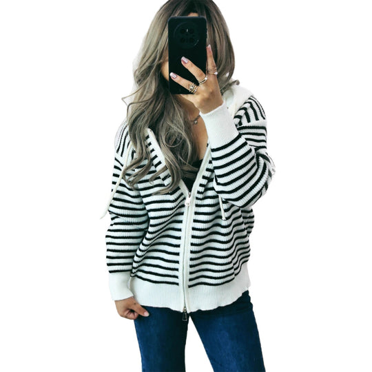 Damen Sportlicher Hoodie mit Streifenmuster und lässigem Schnitt Heidi-Mode