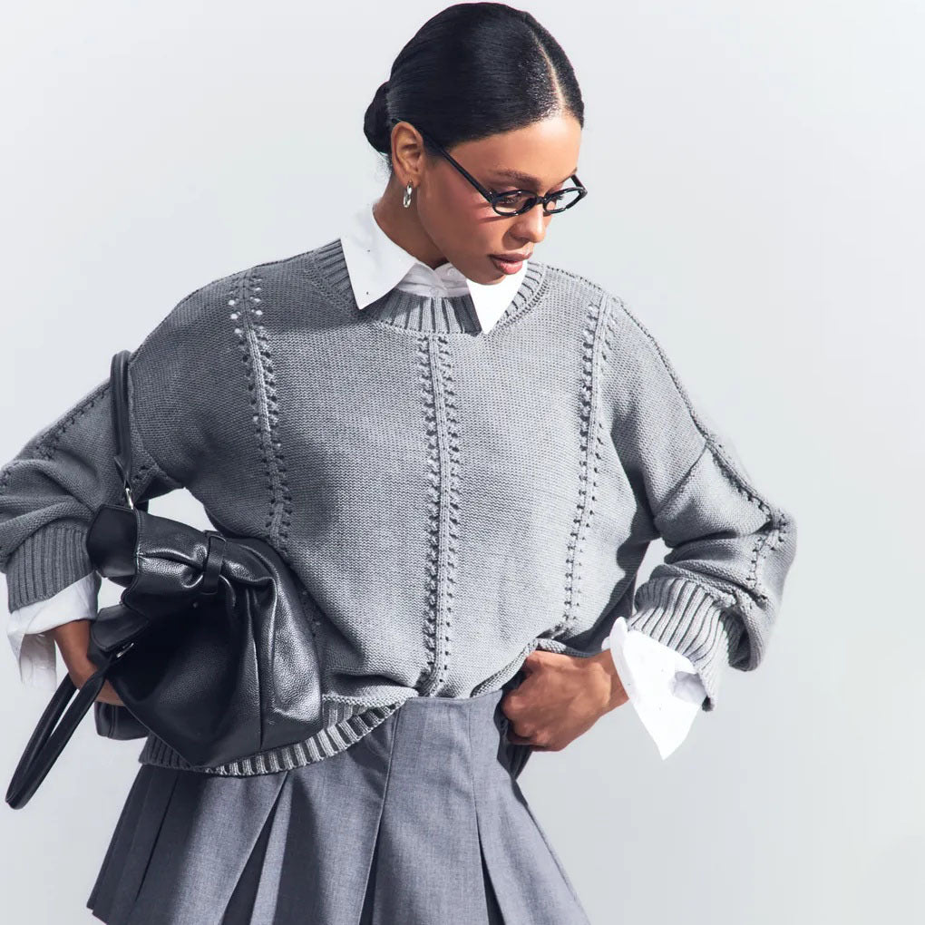 Damen Übergroßer Strickpullover mit luftiger Struktur und besonderen Details Heidi-Mode