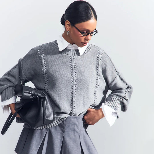 Damen Übergroßer Strickpullover mit luftiger Struktur und besonderen Details Heidi-Mode