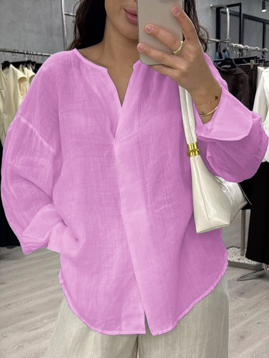 Damen Leichte, luftige Leinenbluse mit asymmetrischem Schnitt Heidi-Mode