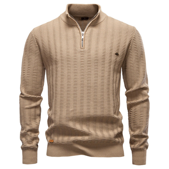Herren Pullover mit strukturiertem Design und halbem Reißverschluss Heidi-Mode