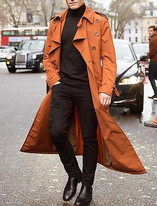 Herren Trenchcoat mit doppelt gelegtem Revers und modischen Knopfdetails Heidi-Mode