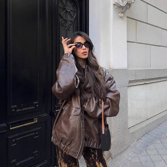 Damen Oversized Kunstlederjacke Heidi-Mode