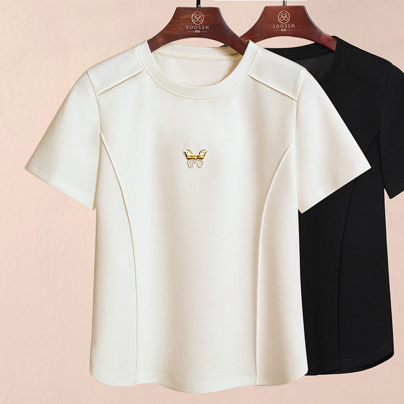 Damen T-Shirt mit eleganter Schmetterlingsapplikation und modernem Schnitt Heidi-Mode