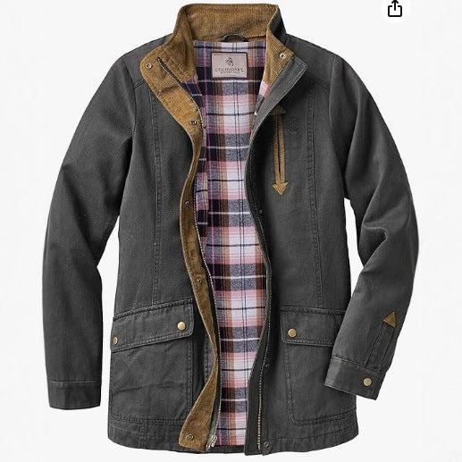 Damen lässige Utility-Jacke mit Karo-Innenfutter Heidi-Mode