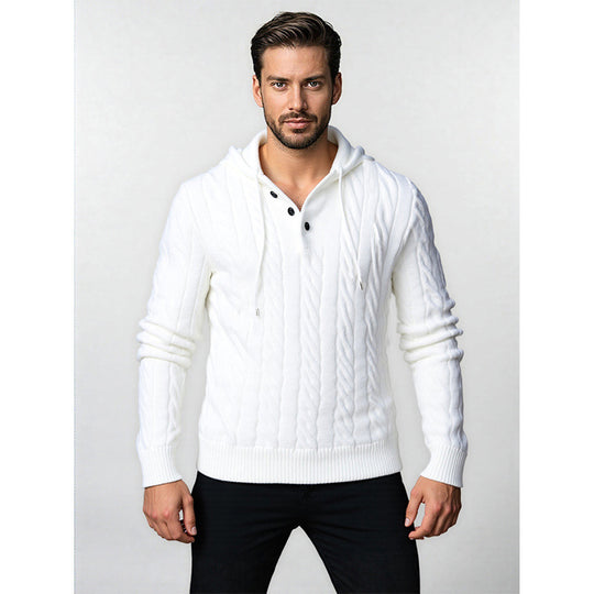 Herren Strickpullover mit Kapuze und Zopfmuster Heidi-Mode