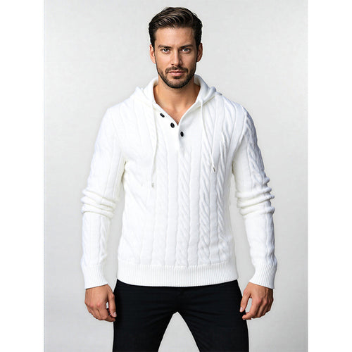 Herren Strickpullover mit Kapuze und Zopfmuster Heidi-Mode