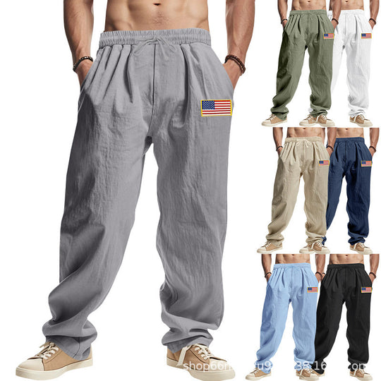 Herren Bequeme Freizeithose mit elastischem Bund und USA-Flaggenapplikation Heidi-Mode