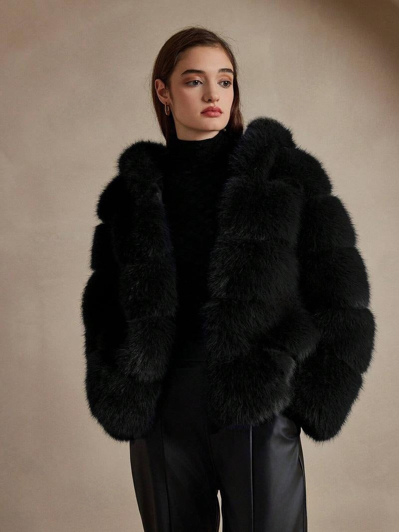 Damen Trendige Kunstpelzjacke mit Kapuze Heidi-Mode