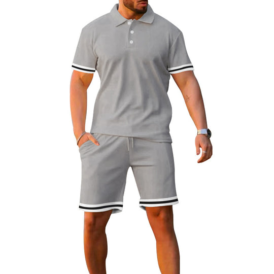 Herren Sportliches Polo- und Shorts-Set mit Kontraststreifen Heidi-Mode