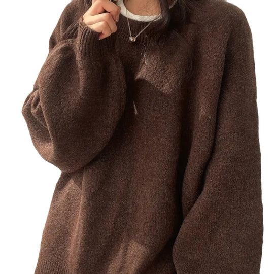 Damen Oversized Strickpullover mit weichem Fleece-Material und modernen Schnittelementen Heidi-Mode