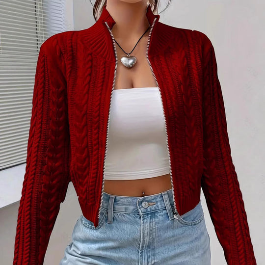 Damen Strickjacke mit Zippverschluss und raffinierter Struktur Heidi-Mode