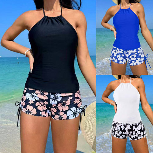 Damen Tankini mit verspieltem Blütenmuster und anpassbaren Trägern Heidi-Mode