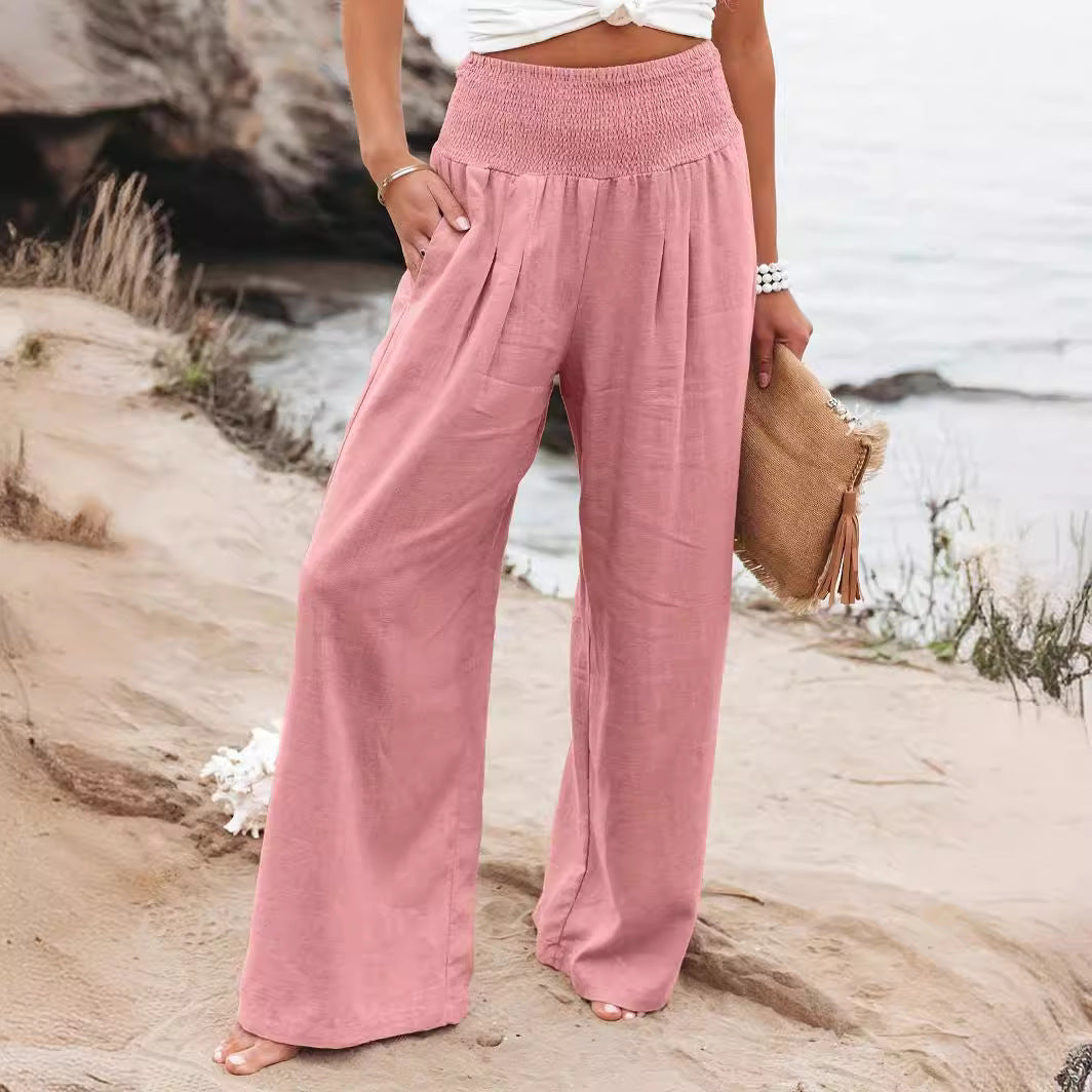 Damen weite Sommerhose mit elastischem Bund und elegantem Faltenwurf Heidi-Mode