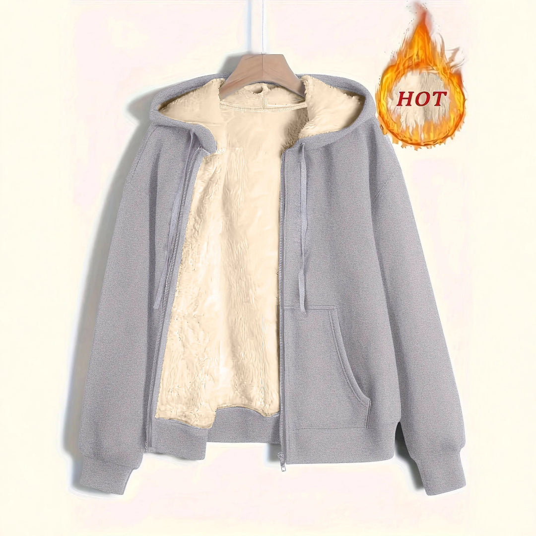 Damen kuschelige Fleecejacke mit Reißverschluss und Kapuze Heidi-Mode
