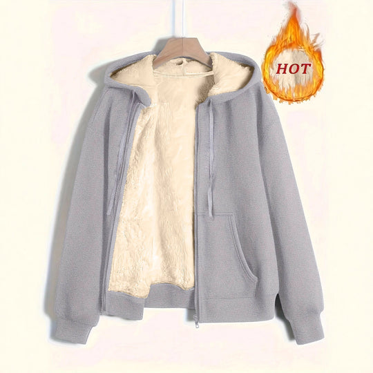 Damen kuschelige Fleecejacke mit Reißverschluss und Kapuze Heidi-Mode