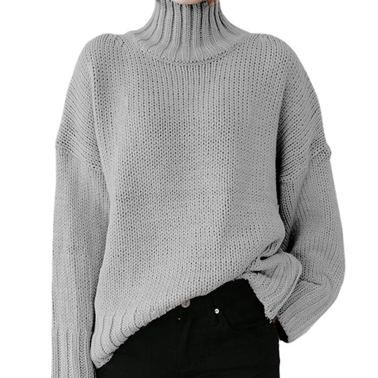 Damen Grober Strickpullover mit hohem Kragen und lässigem Schnitt Heidi-Mode