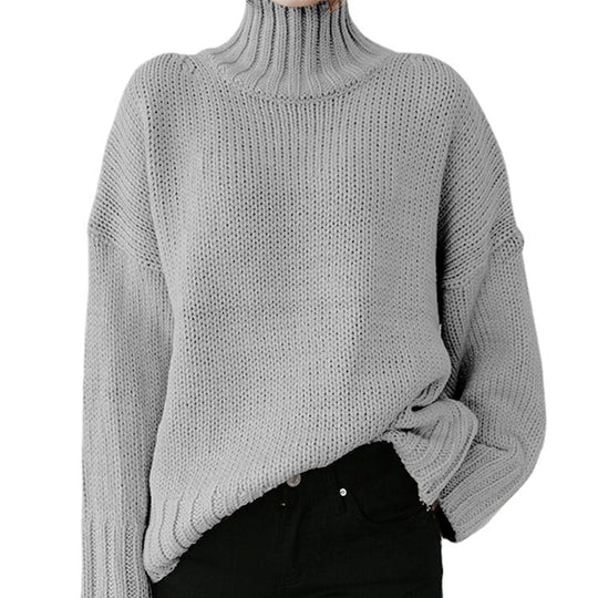 Damen Grober Strickpullover mit hohem Kragen und lässigem Schnitt Heidi-Mode