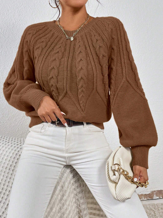 Damen Strickpullover mit Zopfmuster und weitem Schnitt Heidi-Mode