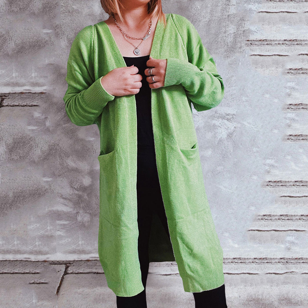 Damen lässiger Strickcardigan mit offenen Fronten und praktischen Taschen Heidi-Mode