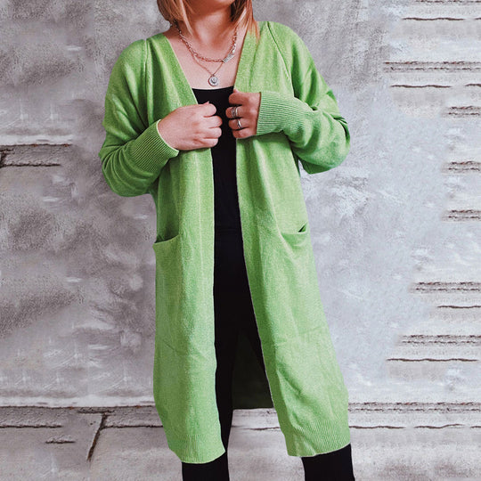 Damen lässiger Strickcardigan mit offenen Fronten und praktischen Taschen Heidi-Mode