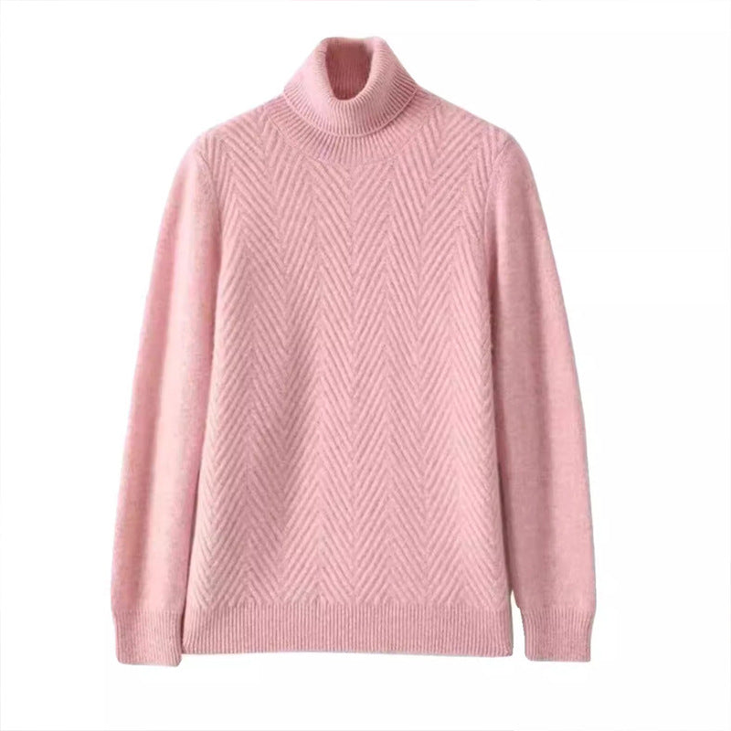 Damen eleganter Strickpullover mit Stehkragen und feiner Rippstruktur Heidi-Mode