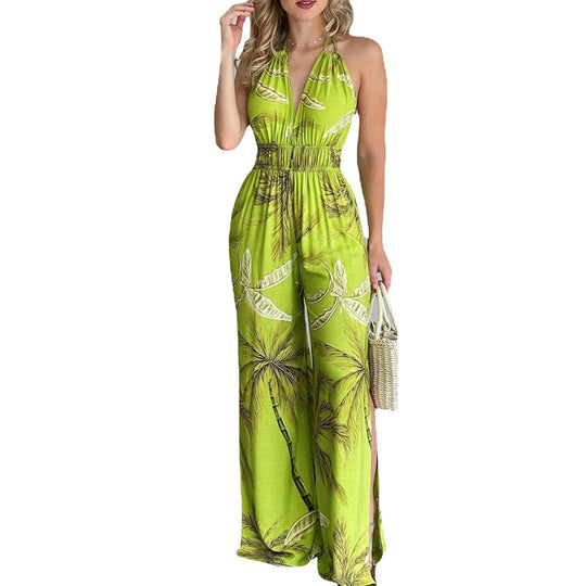 Damen eleganter Jumpsuit mit Spaghettiträgern und hohen Seitenschlitzen Heidi-Mode
