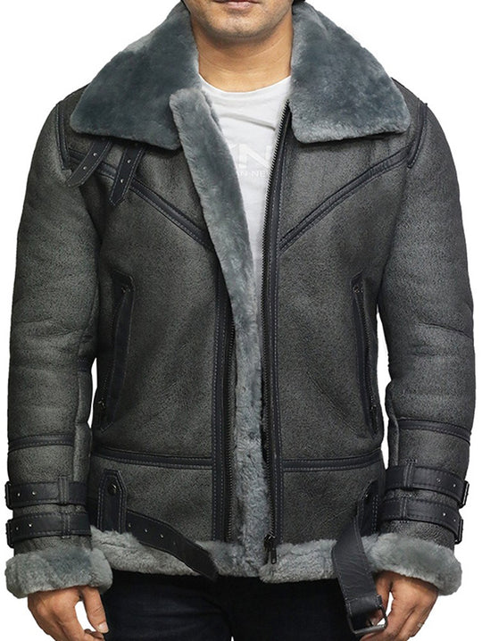 Herren Lammfell-Bikerjacke mit luxuriösem Teddyfutter und praktischen Details Heidi-Mode