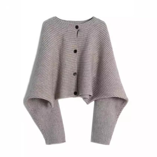 Damen modischer Strickoverwurf mit Knopfdetail und strukturiertem Design Heidi-Mode