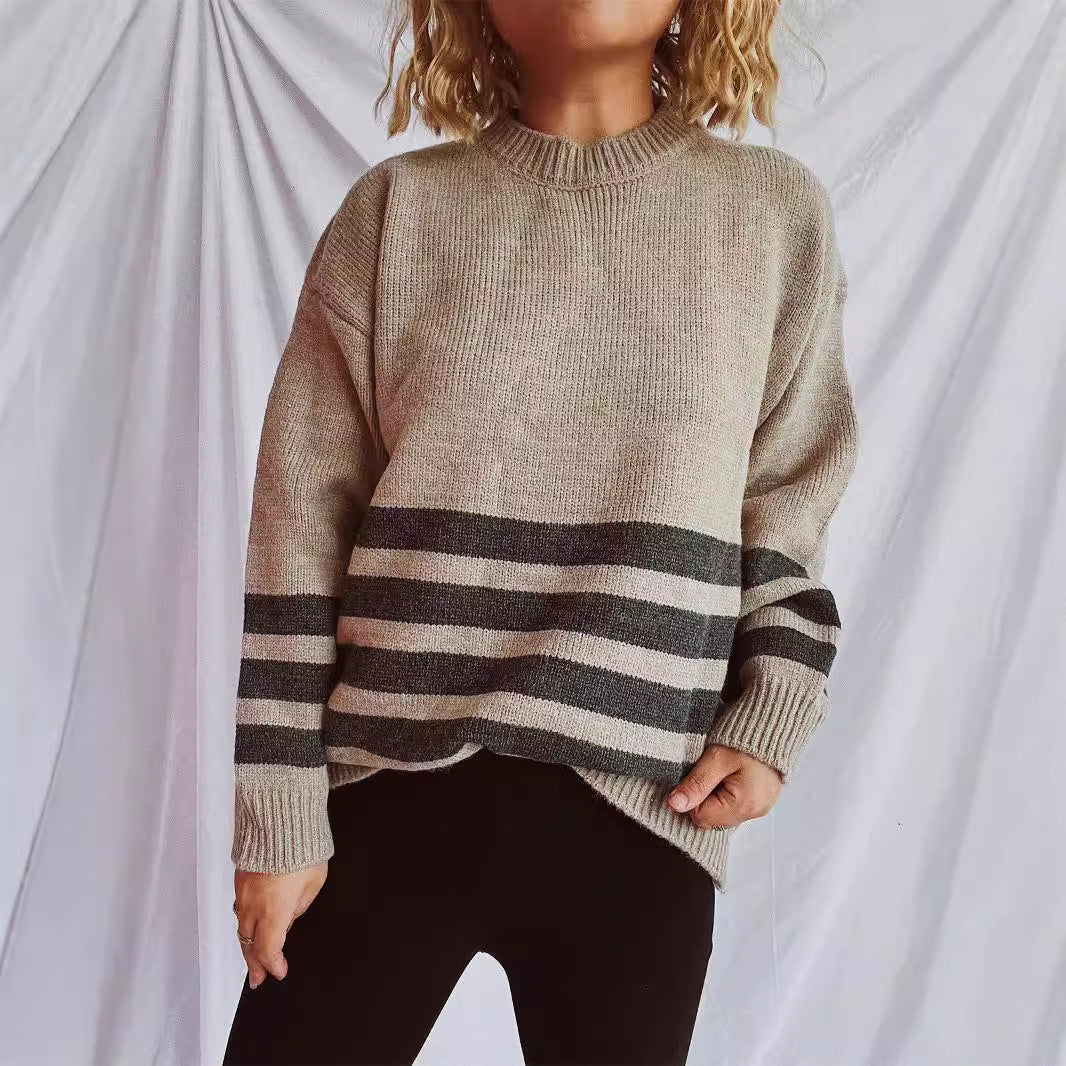 Damen lässiger Oversize-Pullover mit modernem Streifenmuster Heidi-Mode