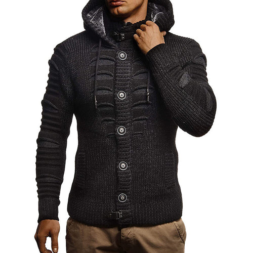 Herren Strickjacke mit Kapuze und dekorativen Knopfdetails Heidi-Mode