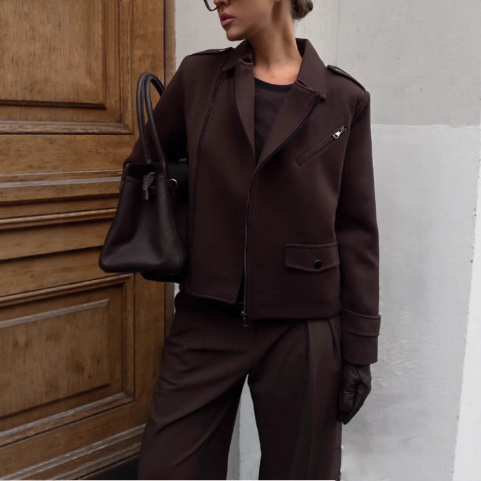 Damen modische cropped Jacke im minimalistischen Stil mit Taschen Heidi-Mode