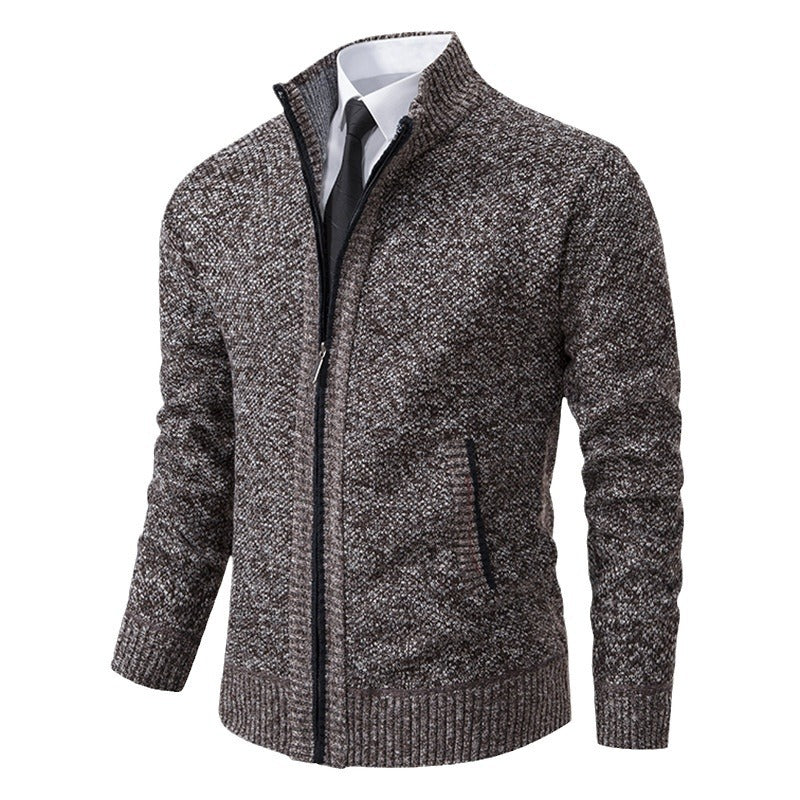 Herren elegante Strickjacke mit durchgehendem Reißverschluss und strukturiertem Design Heidi-Mode