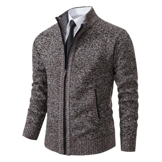 Herren elegante Strickjacke mit durchgehendem Reißverschluss und strukturiertem Design Heidi-Mode
