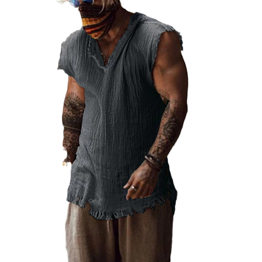 Herren lässiges V-Ausschnitt Shirt mit ausgefranstem Saum Heidi-Mode