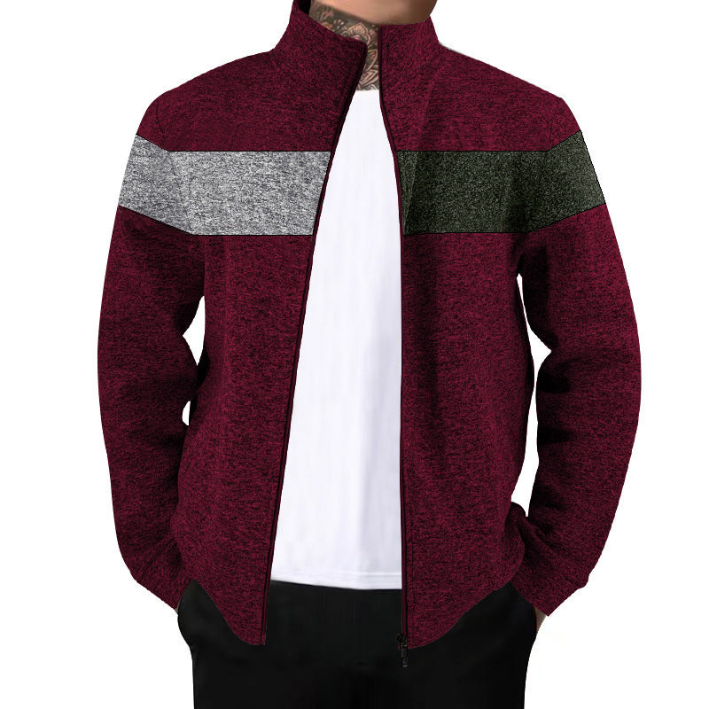 Herren sportlicher Stehkragenpullover mit kontrastierenden Farbbereichen und hochwertiger Baumwolle Heidi-Mode