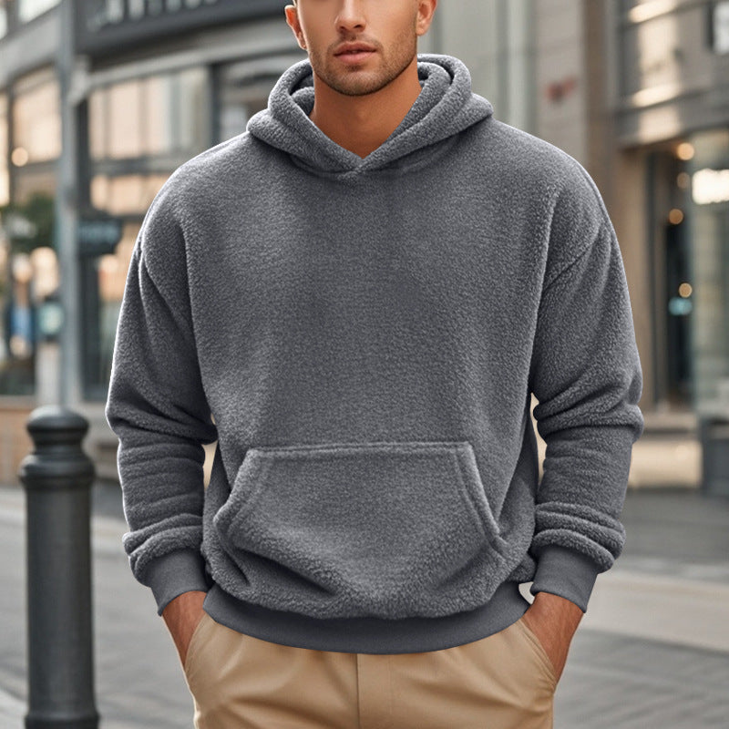Herren Hoodie aus kuscheligem Teddy-Fleece mit Kängurutasche und breiten Bündchen Heidi-Mode