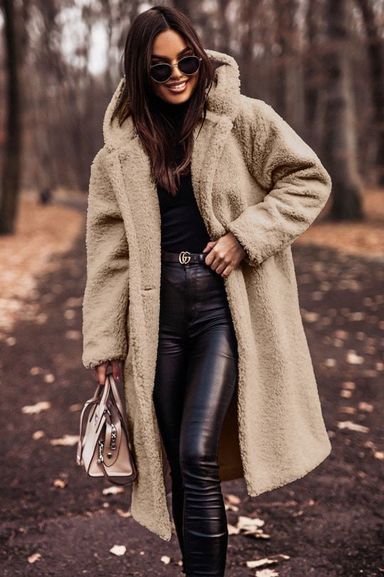 Damen kuschelige Teddyjacke im Oversized-Stil mit Kapuze Heidi-Mode
