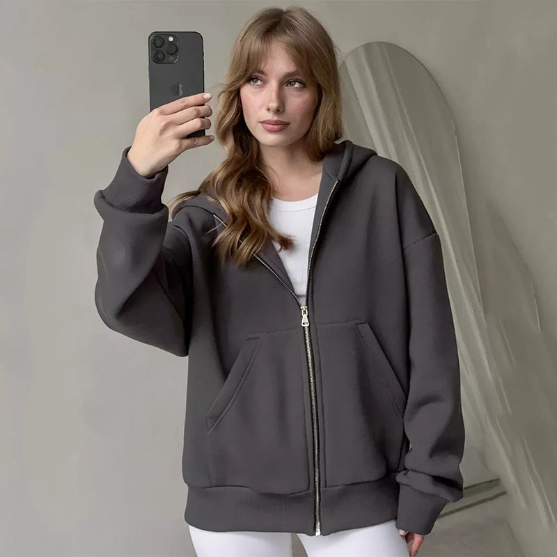Damen lässiger Kapuzensweat mit übergroßem Schnitt und praktischem Reißverschluss Heidi-Mode