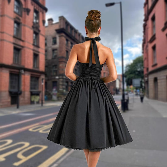 Damen A-Linien Cocktailkleid mit schulterfreiem Design und voluminösem Rock Heidi-Mode