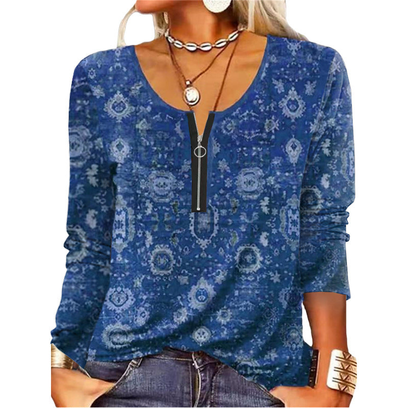 Damen Langarmshirt mit schimmerndem Glitzerdetail und halsfernem Reißverschluss Heidi-Mode