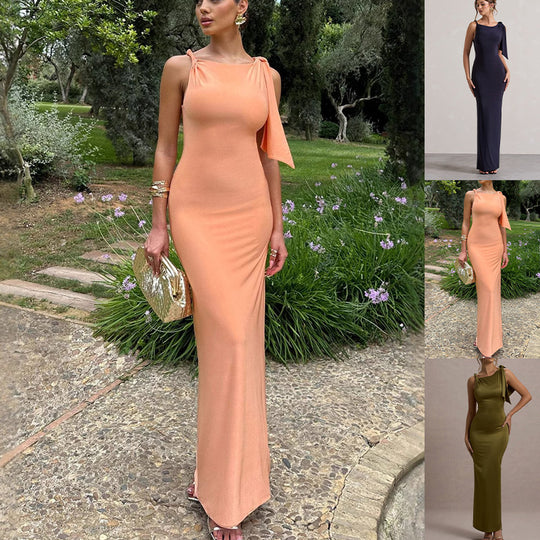 Damen Maxikleid mit asymmetrischem Trägerdesign und elegantem Silhouette Heidi-Mode