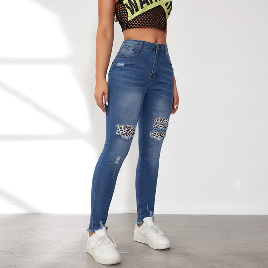 Damen Skinny Jeans mit animalischen Applikationen und Distressed-Effekten Heidi-Mode