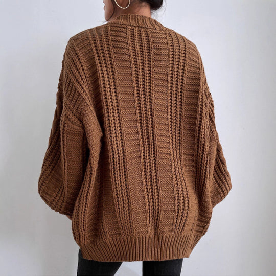 Damen Grobstrick Cardigan mit weiten Ärmeln und Knopfdetails Heidi-Mode