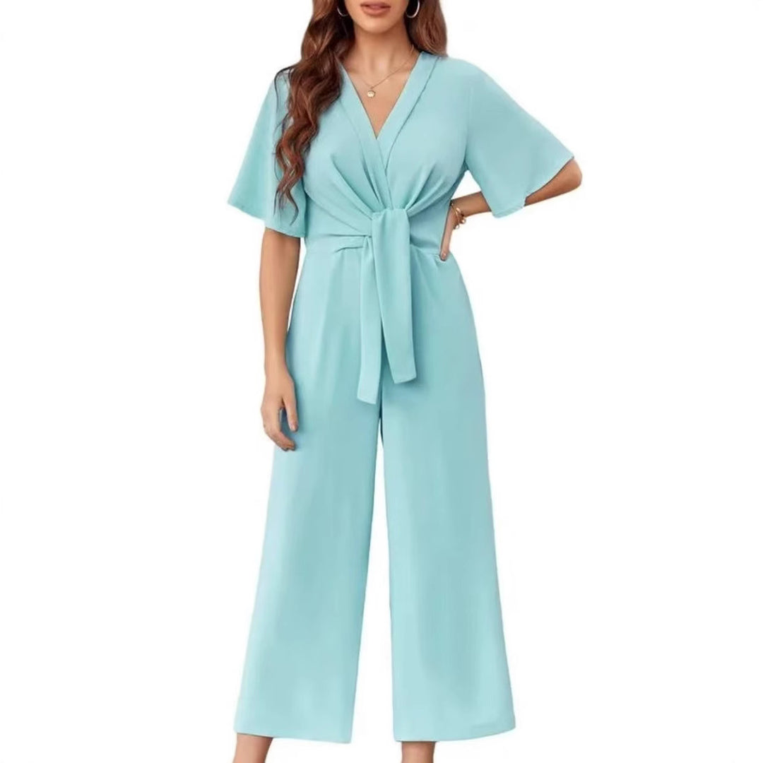 Damen eleganter Wickel-Jumpsuit mit weiten Beinen und Taillengürtel Heidi-Mode